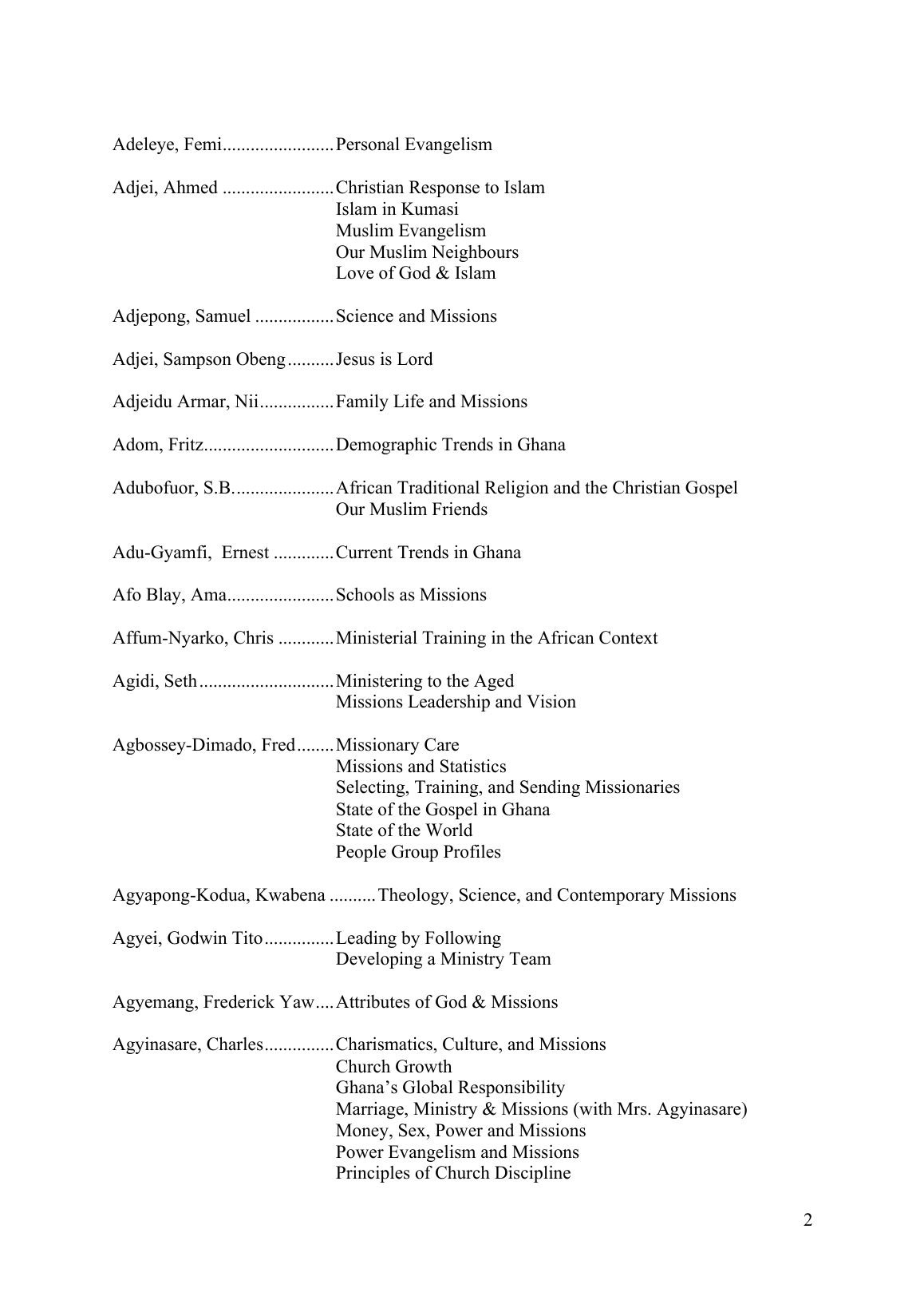 Teachers and Subjects, page 2