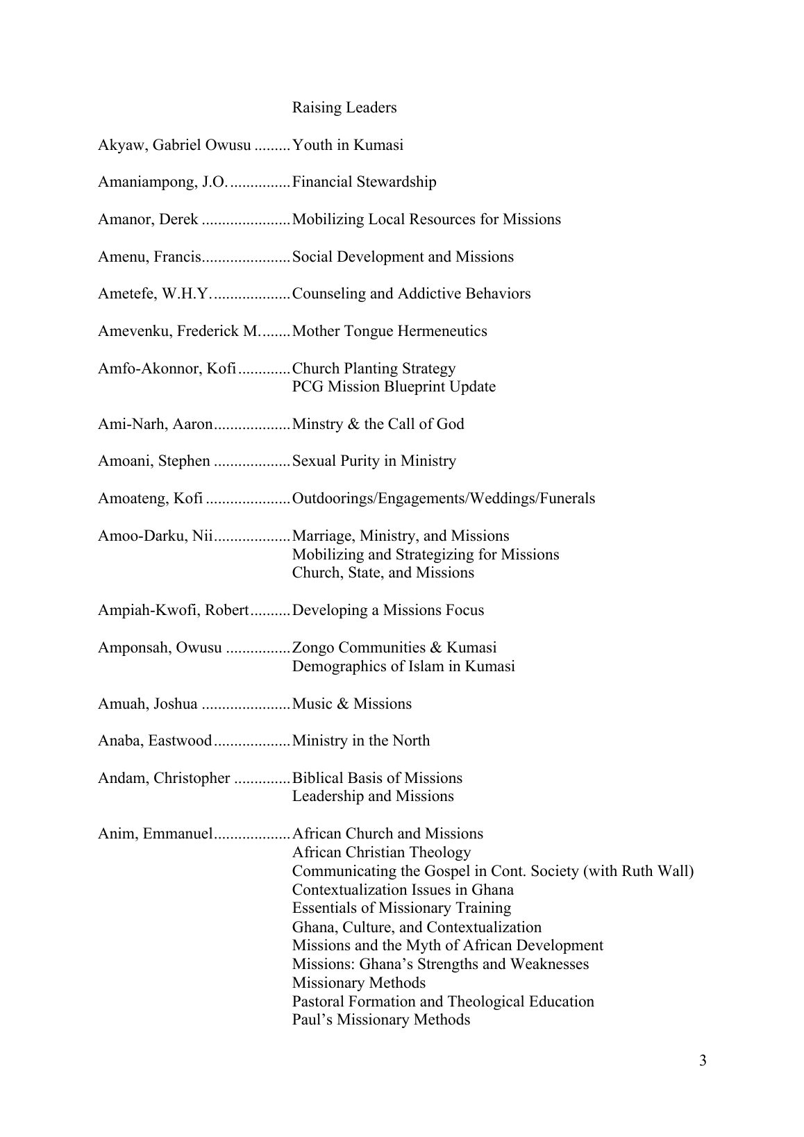 Teachers and Subjects, page 3